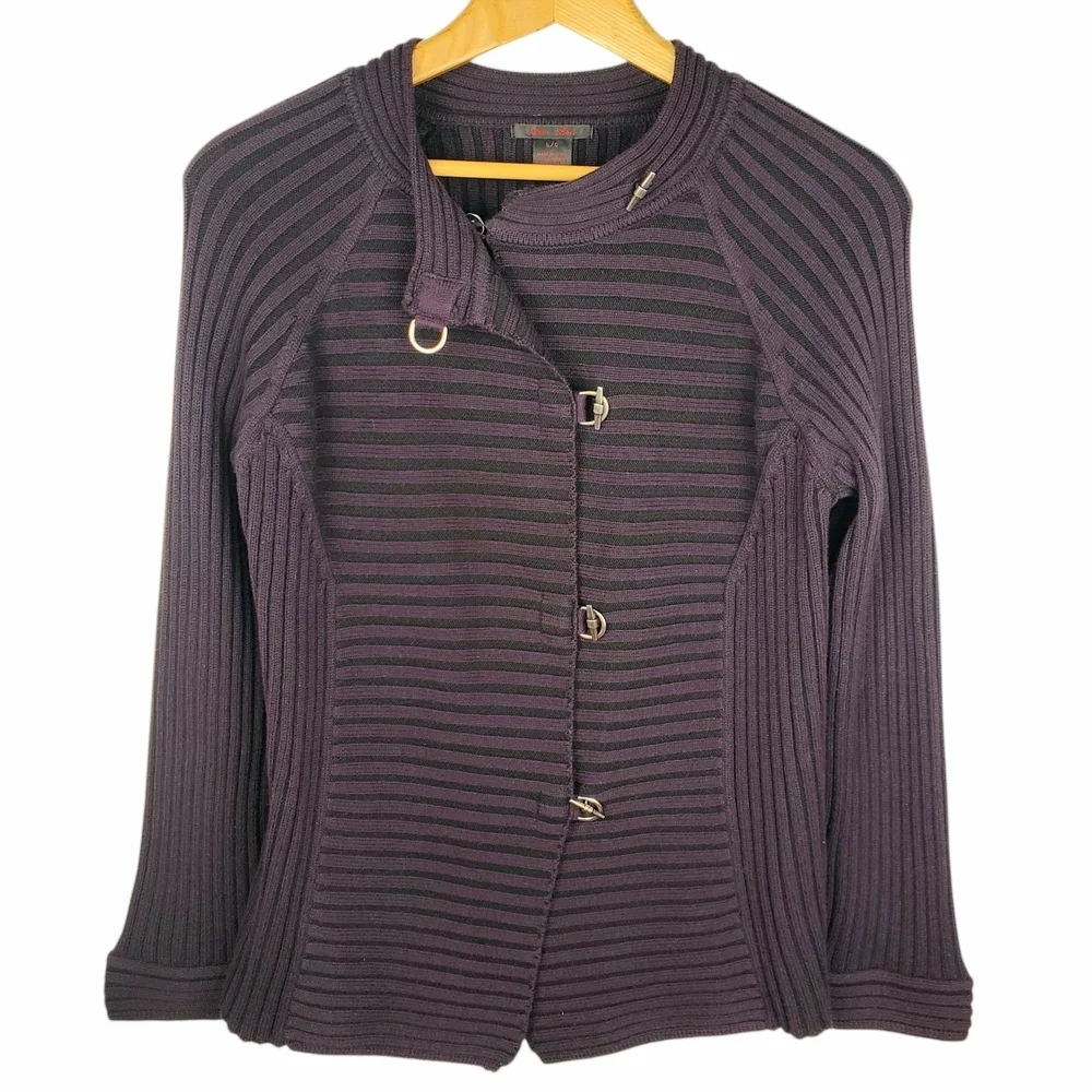 Alison Sheri Ribbed Knit Cardigan Jacket - Metal Clasps - LARGE. #248